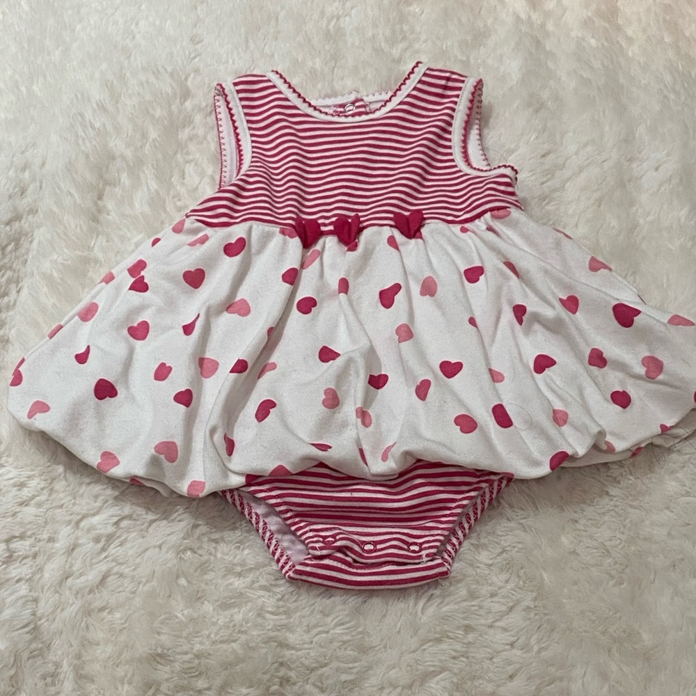 Adorable Pink Heart Striped Dress(bubble like skirt)